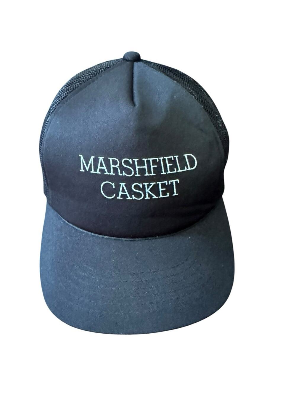 Vintage Marshfield Casket Trucker Hat‎ Black Mesh Snapback Funeral Industry Cap
